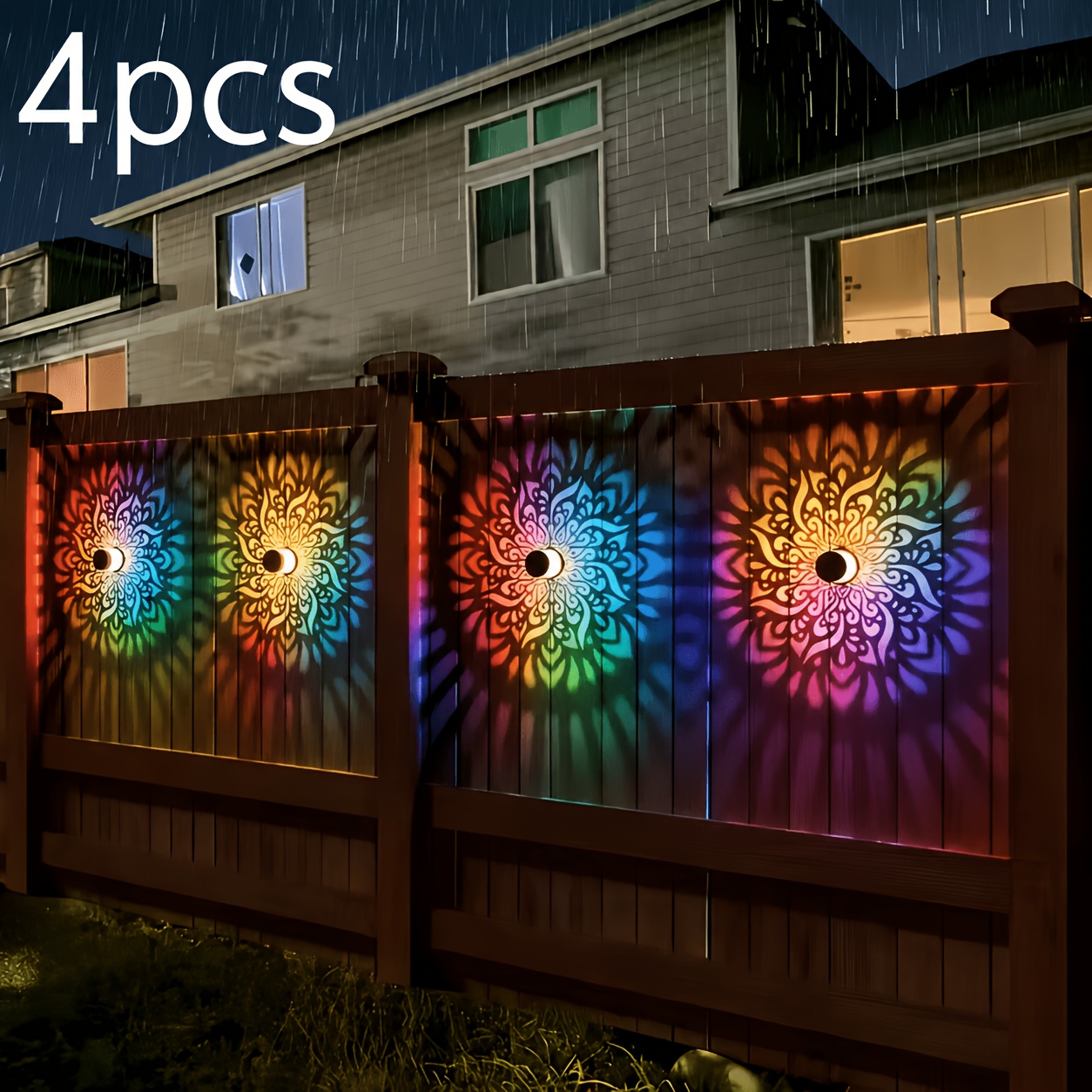TEMU Set da 4 luci da parete esterne a energia solare per esterno, luci a colori regolabili, luci con motivo mandala traforato, adatte per , parete,