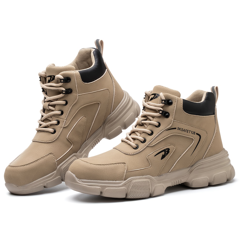 Men's Work Boots - High-top Lace-, Steel - Impact And Puncture Resistant, Durable Rubber Sole, Suitable For Construction | Factory | Daily Use - Warehouse Footwear | Shoes | Outdoor Laborers