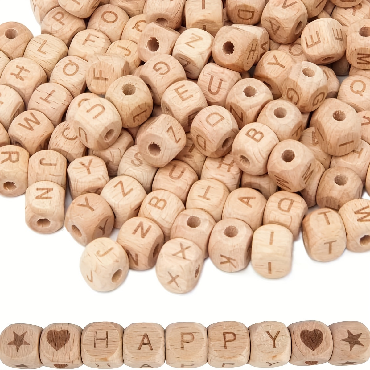 

100pcs Natural Wood Alphabet Beads For Diy Keychains, Bag Charms & Jewelry Crafting