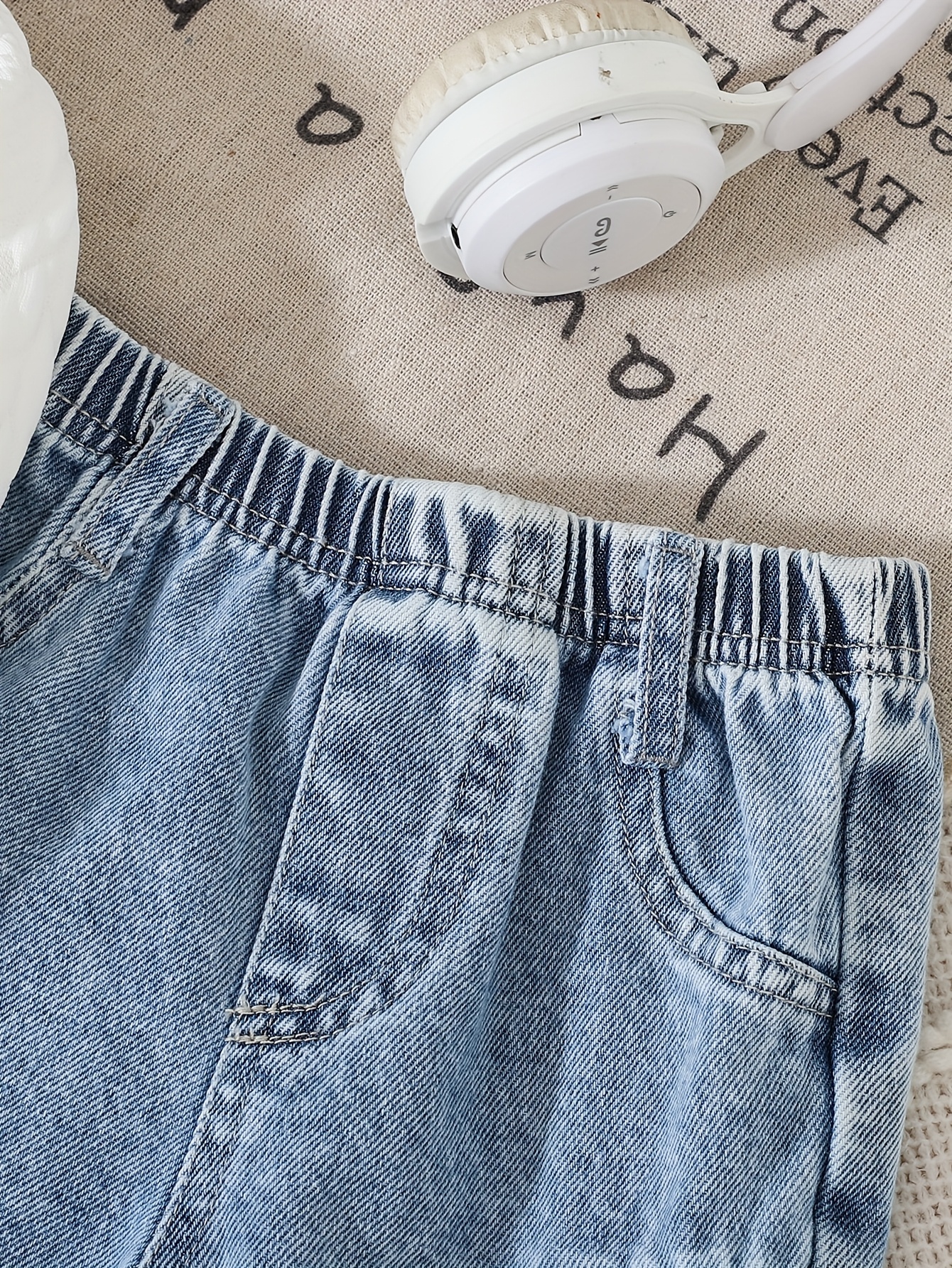 2pcs winter outfit set   patch sweater fringe hem jeans with elastic waist brown bear pocket pants machine washable clothes autumn winter casual playwear   outdoor Product details 14