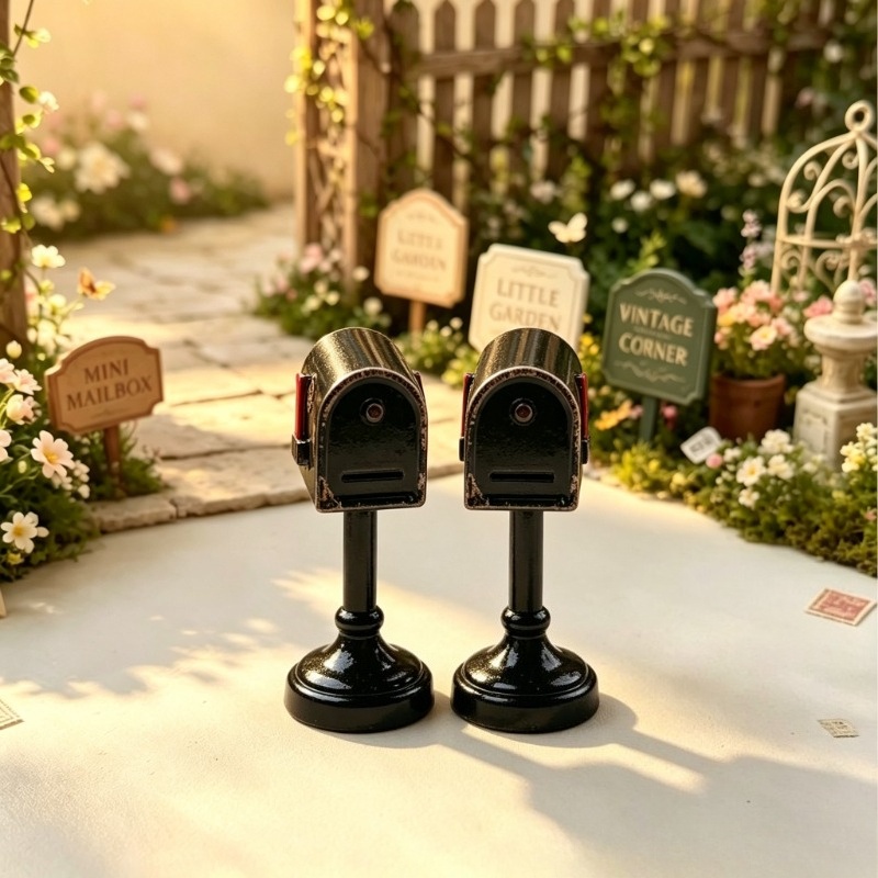 TEMU 2pcs Set Mini Retro Mailboxes Creative Resin Miniature Scene Micro Landscape Ornaments Garden Miniature Decorations Garden Decor