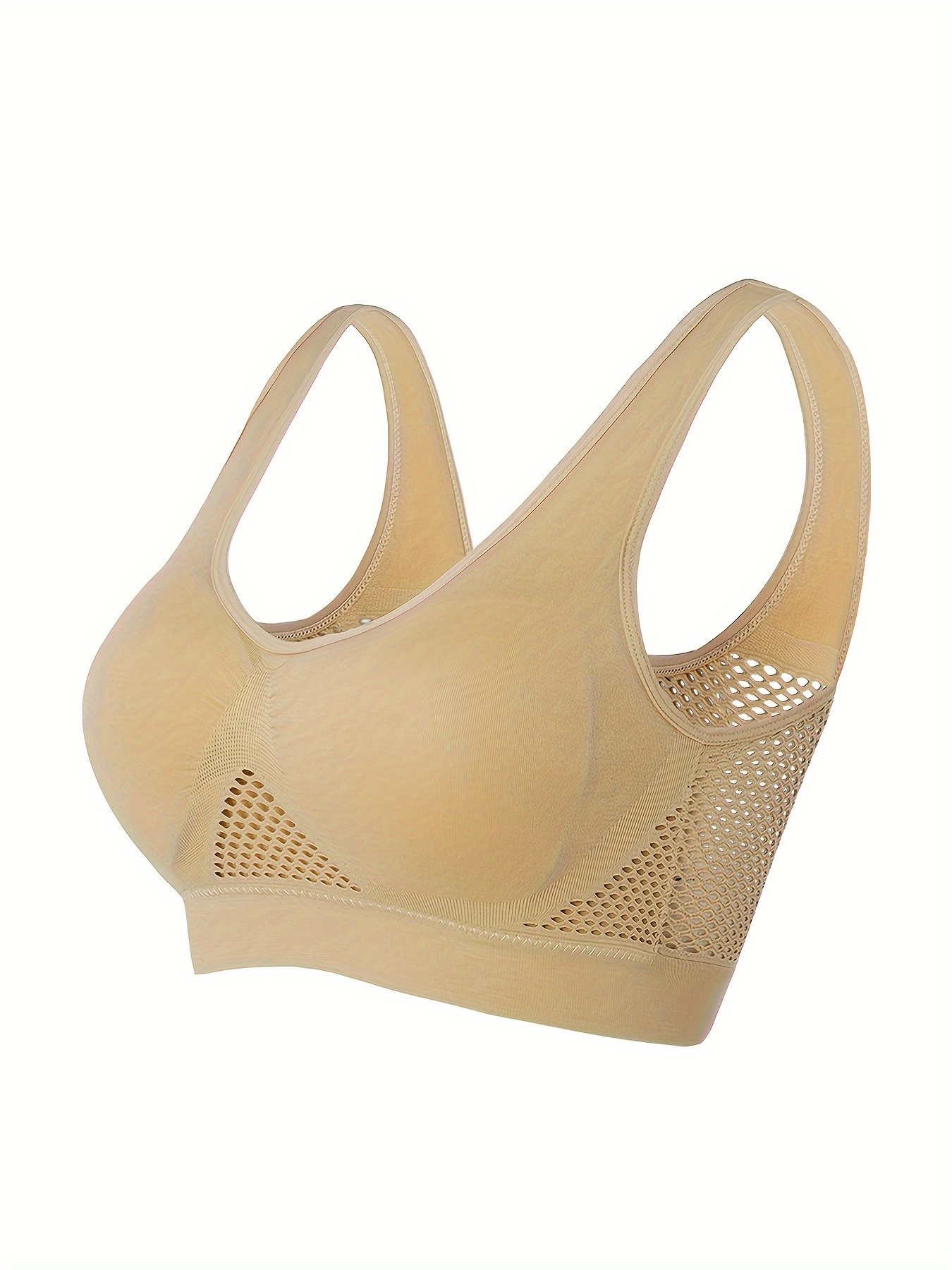 1pc Essence Collection - High-Elasticity Bra with Removable Pads, Breathable Mesh Design for &, Wireless & Comfortable Fit, Plus Size Bra | Wireless Bra | Removable Pads