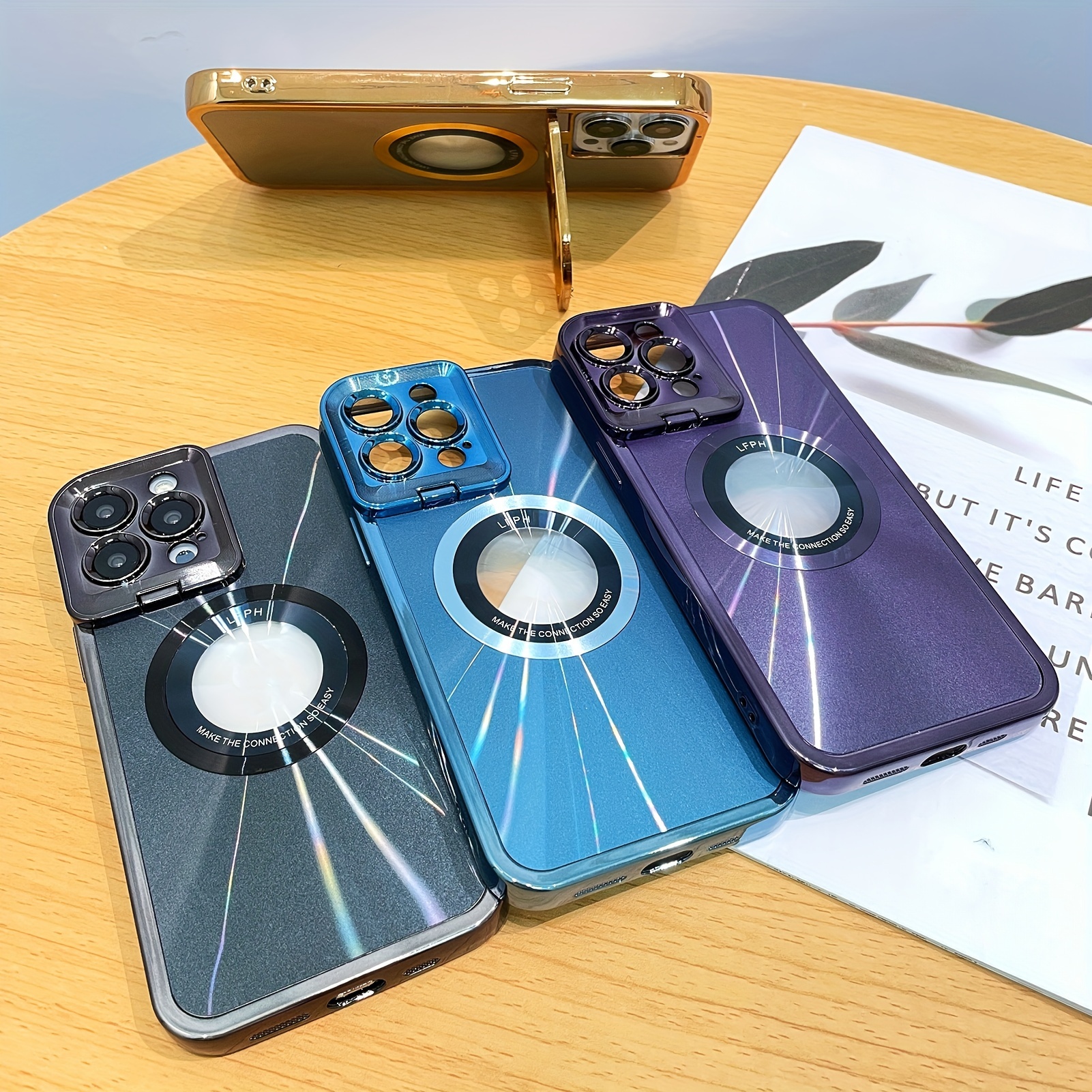 Dazzling Golden Lens Frame Nosilec, magnetna torbica za telefon za IPhone 14 Pro Max, zaščitna torbica za brezžično polnjenje_voghion.com