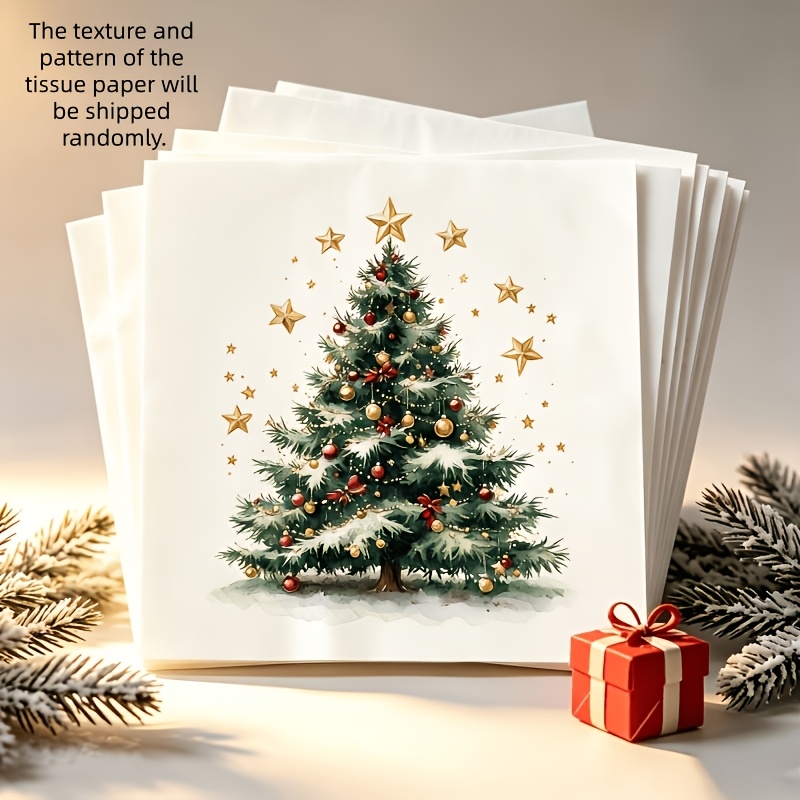 TEMU Watercolor Gilded Christmas Tree Napkins, Red And , Bow, Star, And Printed Tissues, A Popular For Festive Settings, Classic Luxury Christmas