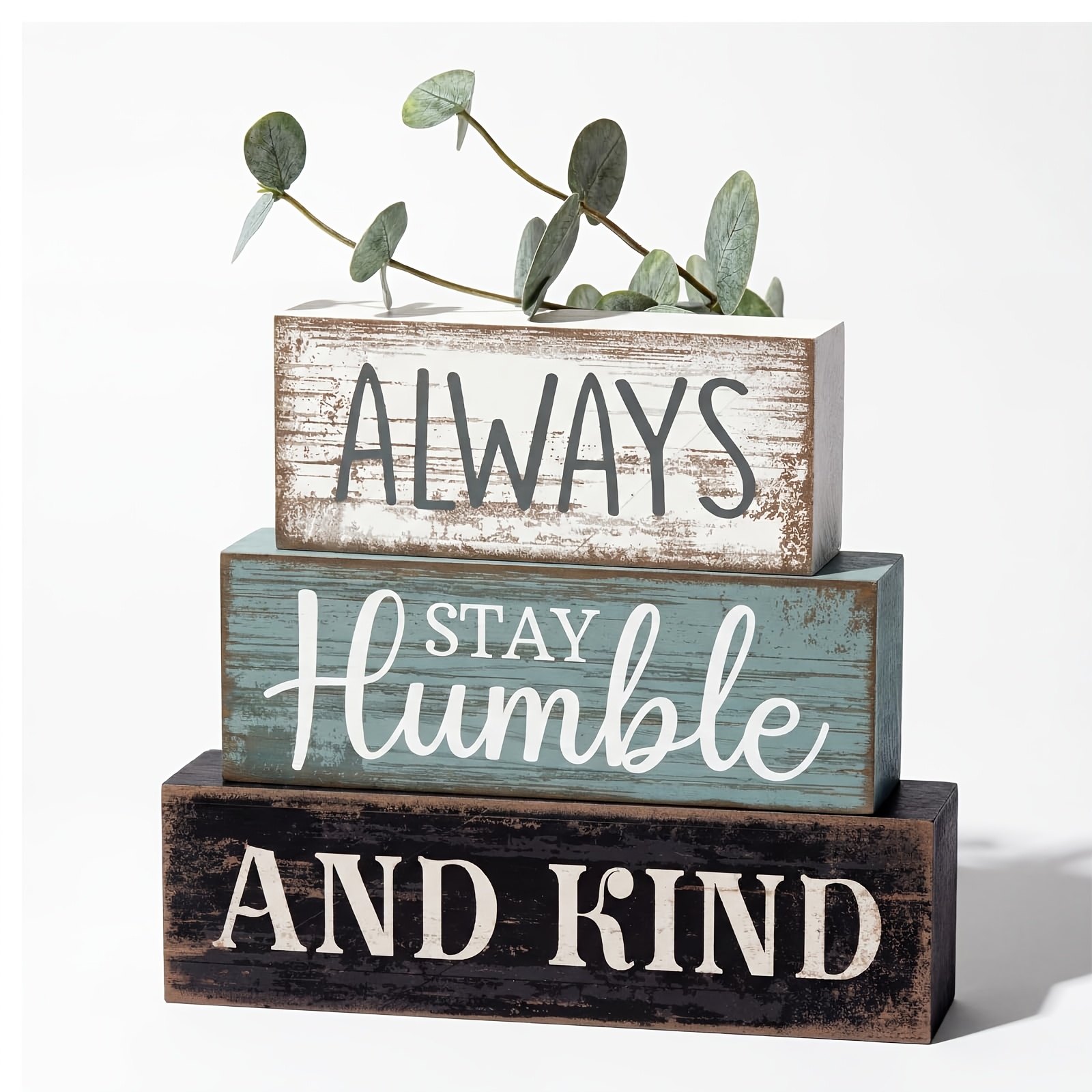 TEMU Rustic Wooden Home Decor, With Eucalyptus Leaf Elements, Party Tables Centerpiece, Suitable For Living Rooms, Bedrooms, Coffee Bars, Tiered Tray