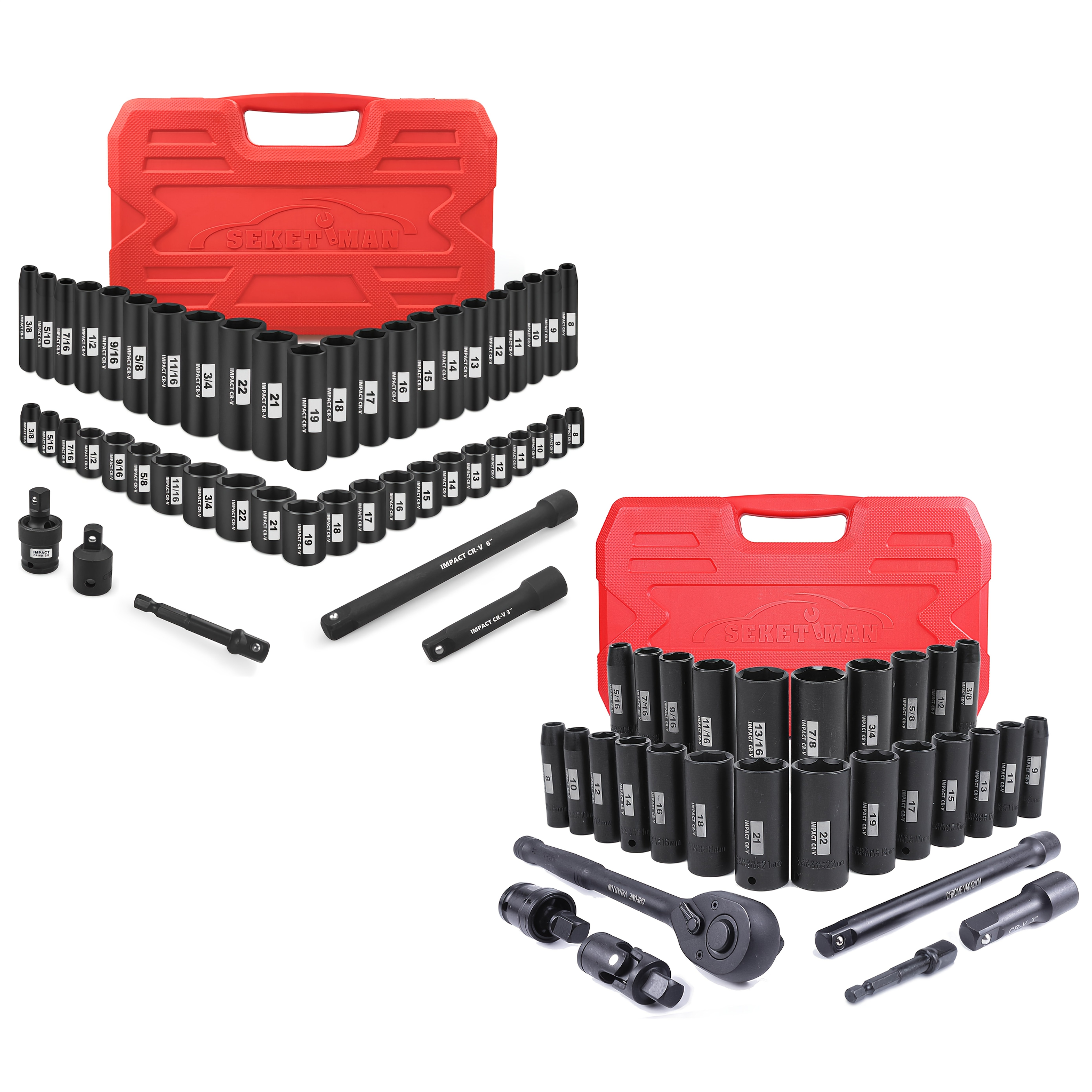 

Seketman 49pcs/30pcs 3/8dr"socket Set, Impact Shallow/deep Socket Set, Metric/sae(8-22mm 5/16-3/4), Cr-, Extension Bar, Adaptor, Universal Joint&drill Adaptor, Professional Car Repairing Set