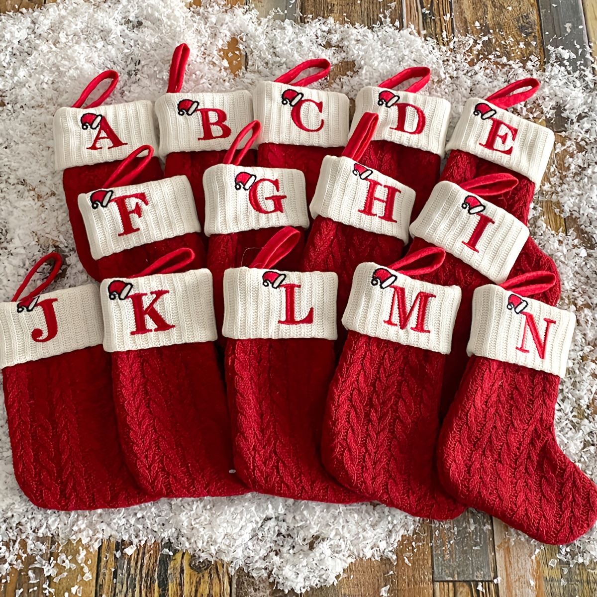 

Elegant Red Embroidered Letter Christmas Stocking - Tree Ornament & Gift Bag, Polyester , Hand Washable, Christmas Garland