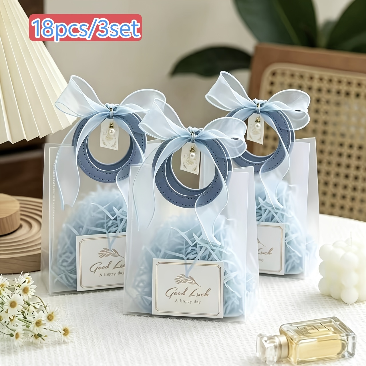 TEMU Juego de 18 piezas/3 sets de bolsas de regalo de PP esmerilado, que 3 bolsas de regalo, 3 cintas, 3 tarjetas de felicitación de , 3 colgantes de