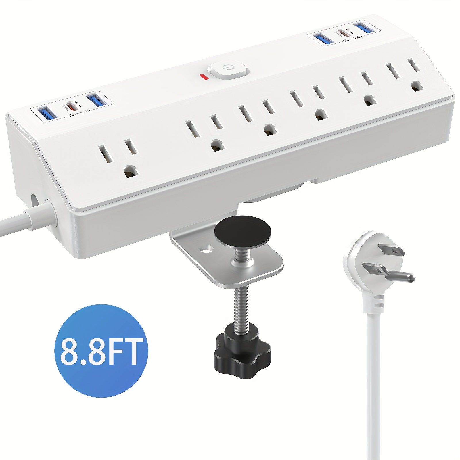 40w Fast Charging Station, Desk Clamp Power Strip With 2 Pd Usb-c Ports, 6 Ac Outlets And 8.8ft Cord, Fits 2.48" Tabletop Edge