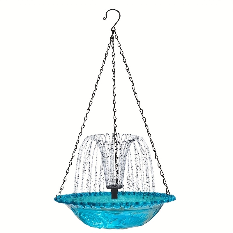 TEMU 1pc Solar-powered Hanging Bird Feeder & Fountain - Water Flow Attracts Hummingbirds, Outdoor Garden Decor With Durable , Solar Charged Pump (no