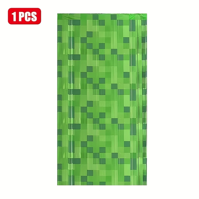 Image of 1pc Green Pixel Theme Foil Tassel Decoration Background Birthday Decoration Supplies, Suitable For Birthday Celebration Event Background Decoration
