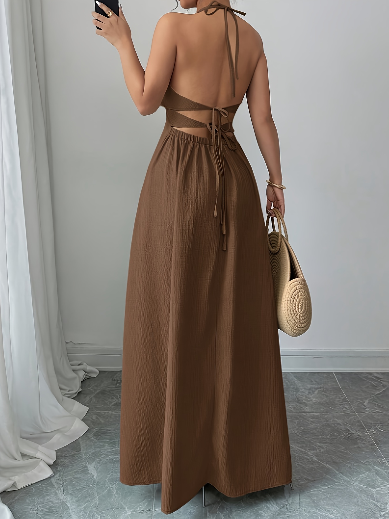 back tie open back dress | temu Temu
