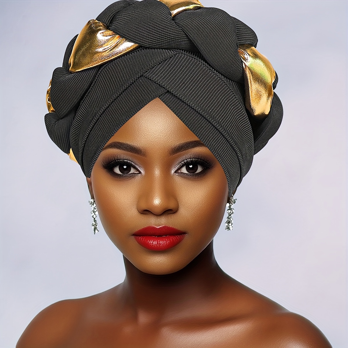TEMU Handmade Heavy Turban Dance Protagonist Equipped With Hand-made Twist Knot X Golden Bright Cloth Exaggerated Style Of A Fashion Headscarf Hat
