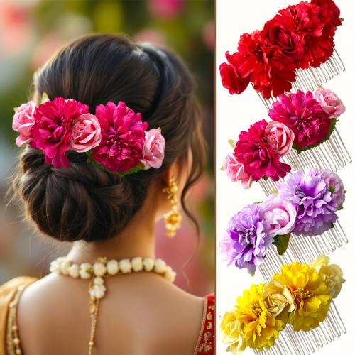 1 piece new style simulated handmade flower hair comb bohemian floral bridal wedding updo hair comb festival headpiece side hair comb