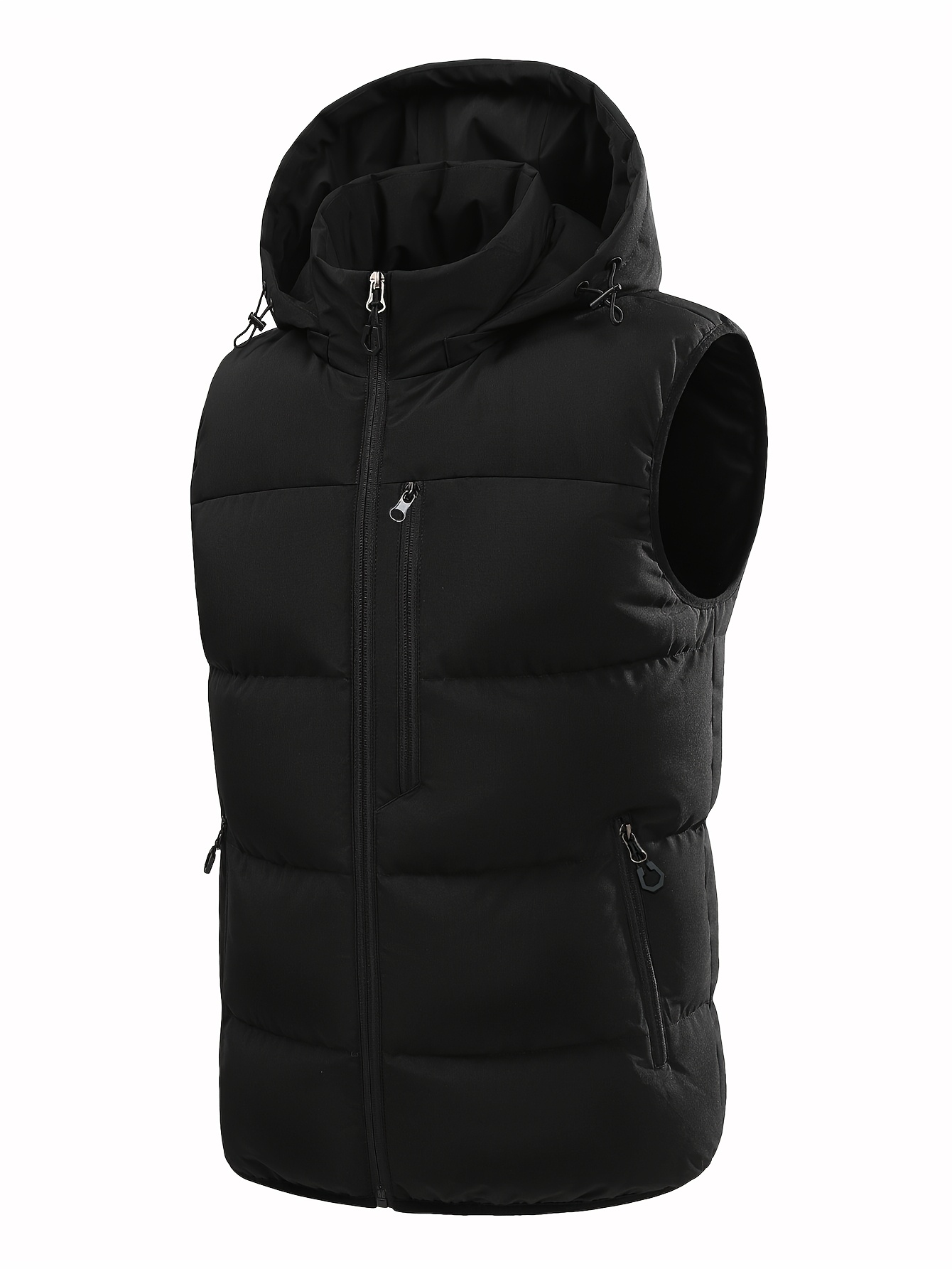 Men'S Winter Warm Sleeveless Padded Vest Casual Hooded Jacket Detachable Thickened Outerwear Vest Contrast Color Design Men Women Couple Same Style Elastic Shrinkage Windproof Warm Cold-Resistant Top Winter New Style