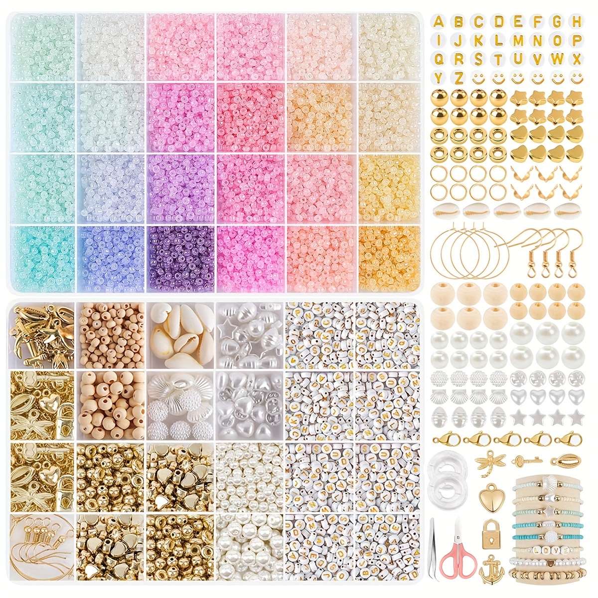 

Kit de perles de d'arc-en-ciel et de perles de lettres pour bracelets DIY : 5800+ pièces, 24 couleurs, verre et plastique, parfait pour les arts et les loisirs créatifs