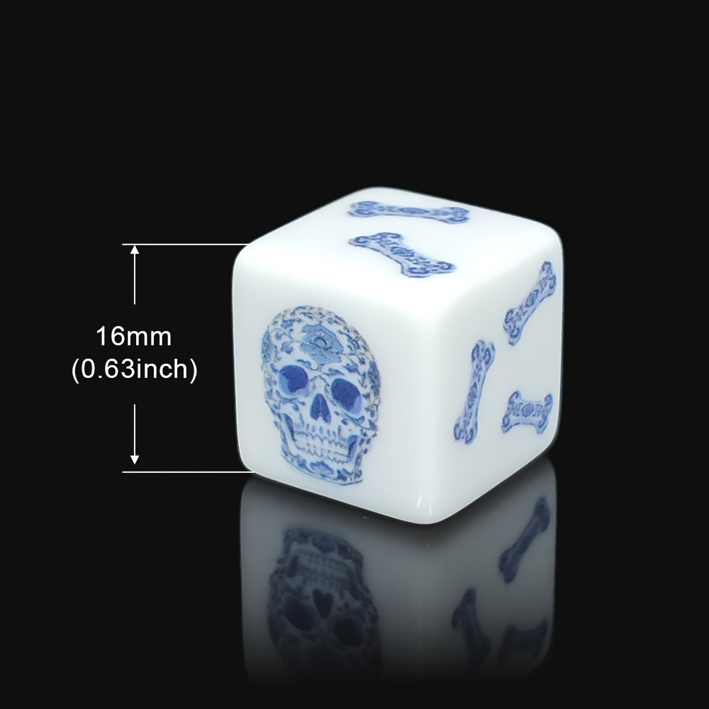 6pcs Blue Floral Skull & Bone D6 Dice Set