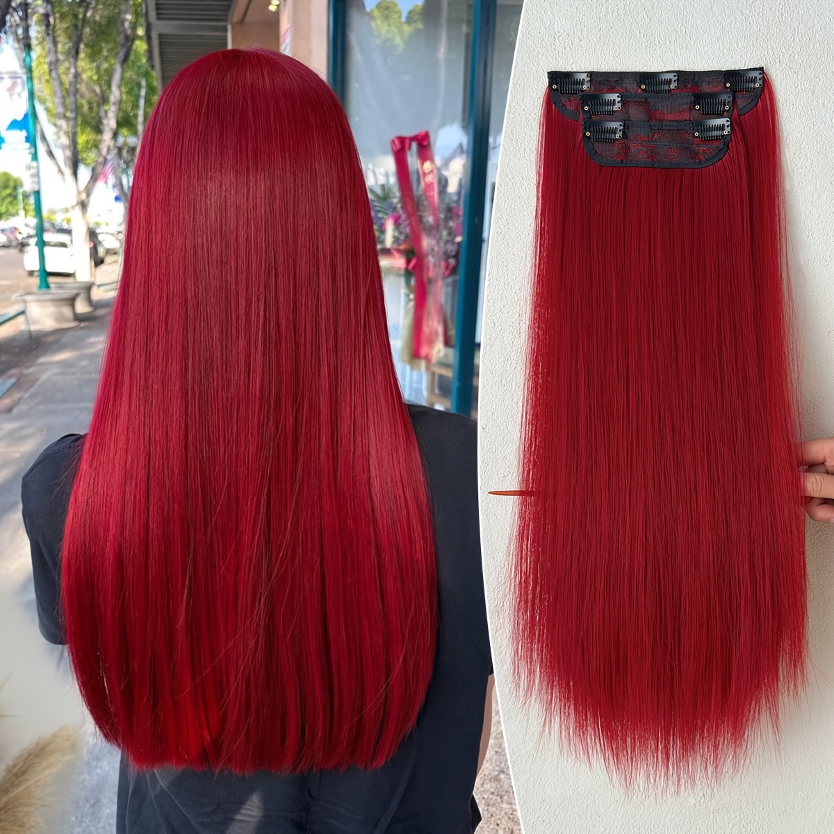E-shop 3 Stück rote, 22 Zoll lange, gerade, hitzebeständige Haarspangen aus synthetischer Faser, geeignet für Damen, Partys, Alltagsbedarf, Schwarz