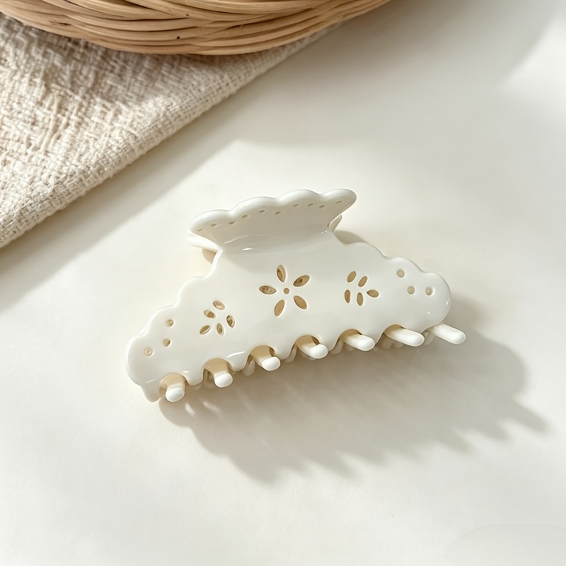 TEMU 1 pince à cheveux française en acétate, pince à cheveux ajourée de nuage floral, pince antidérapante blanche pour coiffure quotidienne des