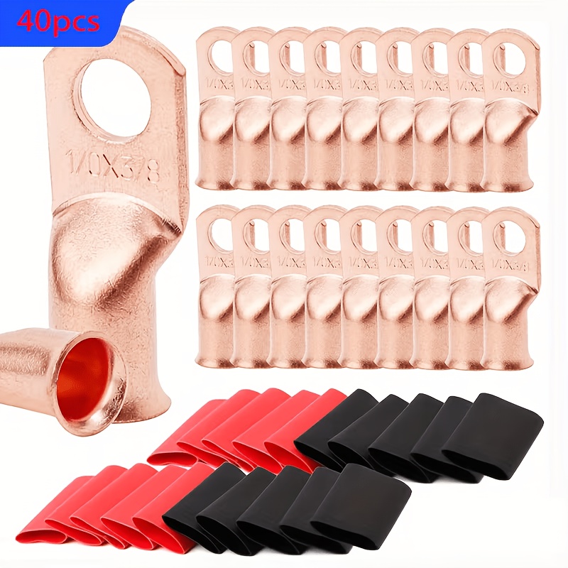 TEMU 20 1/0 Awg-3/8 Battery Terminals, Heavy Duty Wire Connectors, Ring Terminals, Battery Cable Ends, Size 0 Terminals, 20 Battery Terminals