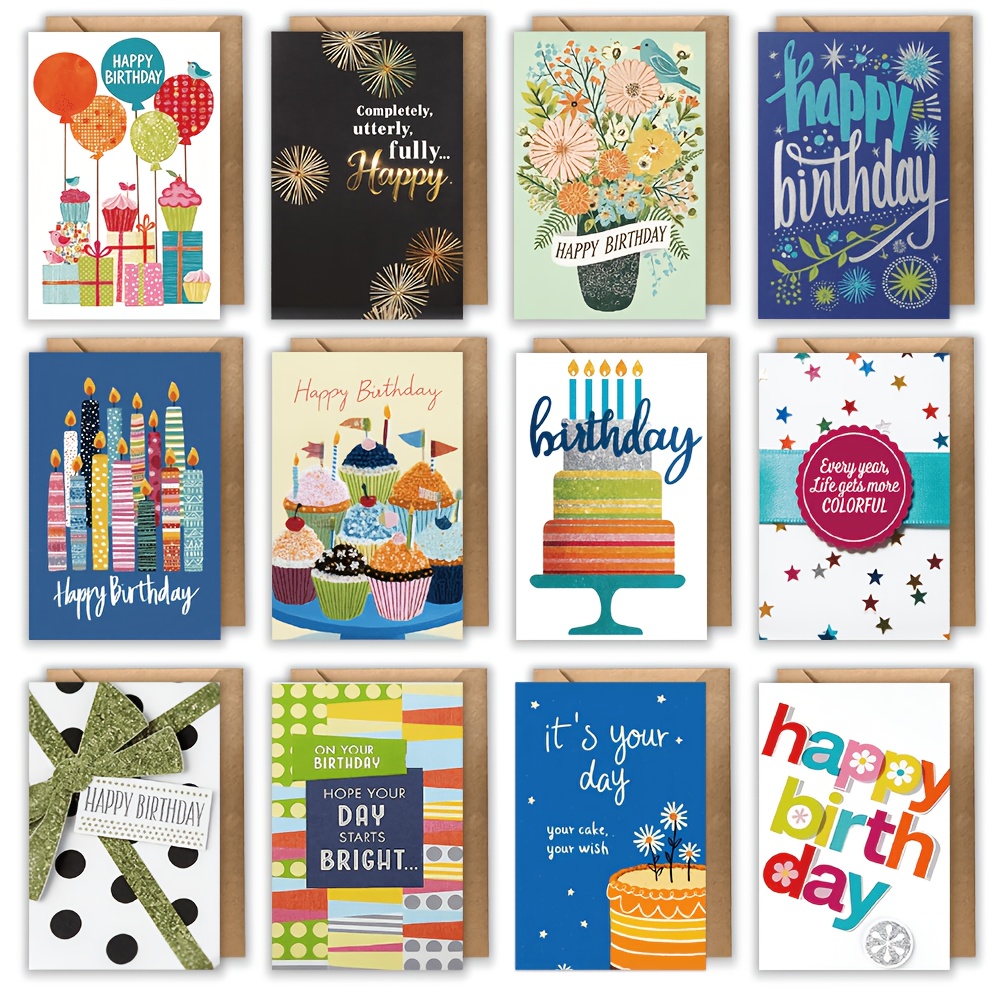 TEMU 24pcs Birthday Card Set, Includes Envelopes And Stickers, Size 5x7 Inches, With Universal Greeting Messages Inside, Suitable For Office,