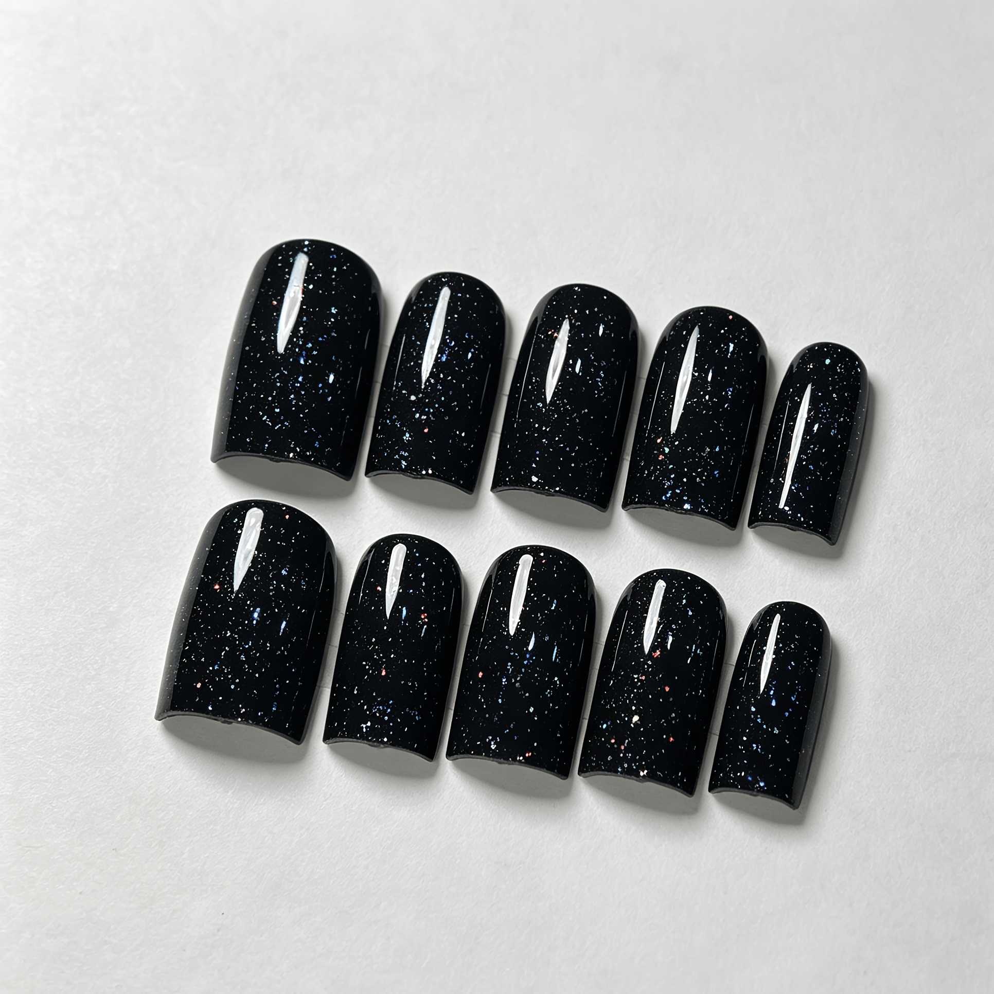 TEMU 10pcs Medium Square Press-on Nails Iridescent Fine Glitter Shiny Glossy Reusable False Nail Tips Dark Halloween Style For Women Daily Dating