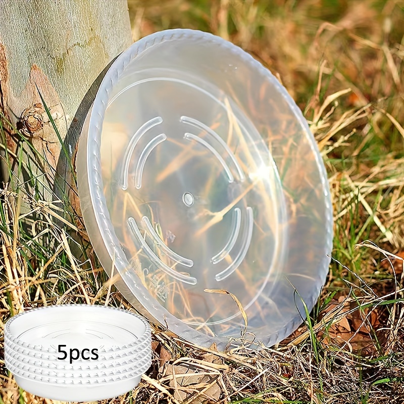 Image of 5pcs Clear Plastic Plant Saucer Drip Trays With Design - Thicker, Sturdier & For Indoor & Outdoor Plant Use - Round, Easy-to-clean Greenhouse Accessories, Plant Saucer Tray