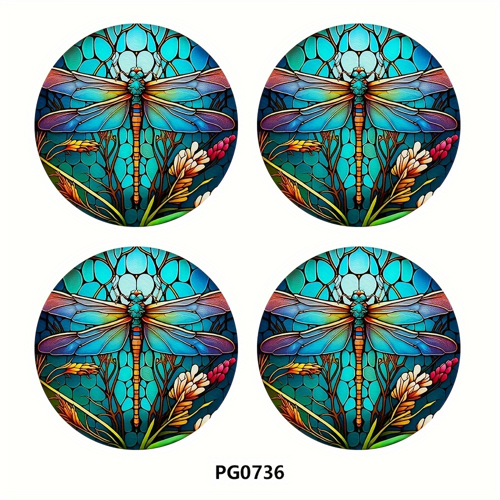4pcs Dragonfly Car Water Cup Mat 2.75in Car Interior Cup Decoration Water Cup Mat Car Cup Mat, Beverage Mat Water Cup Mat Is Very Suitable For Gifts To