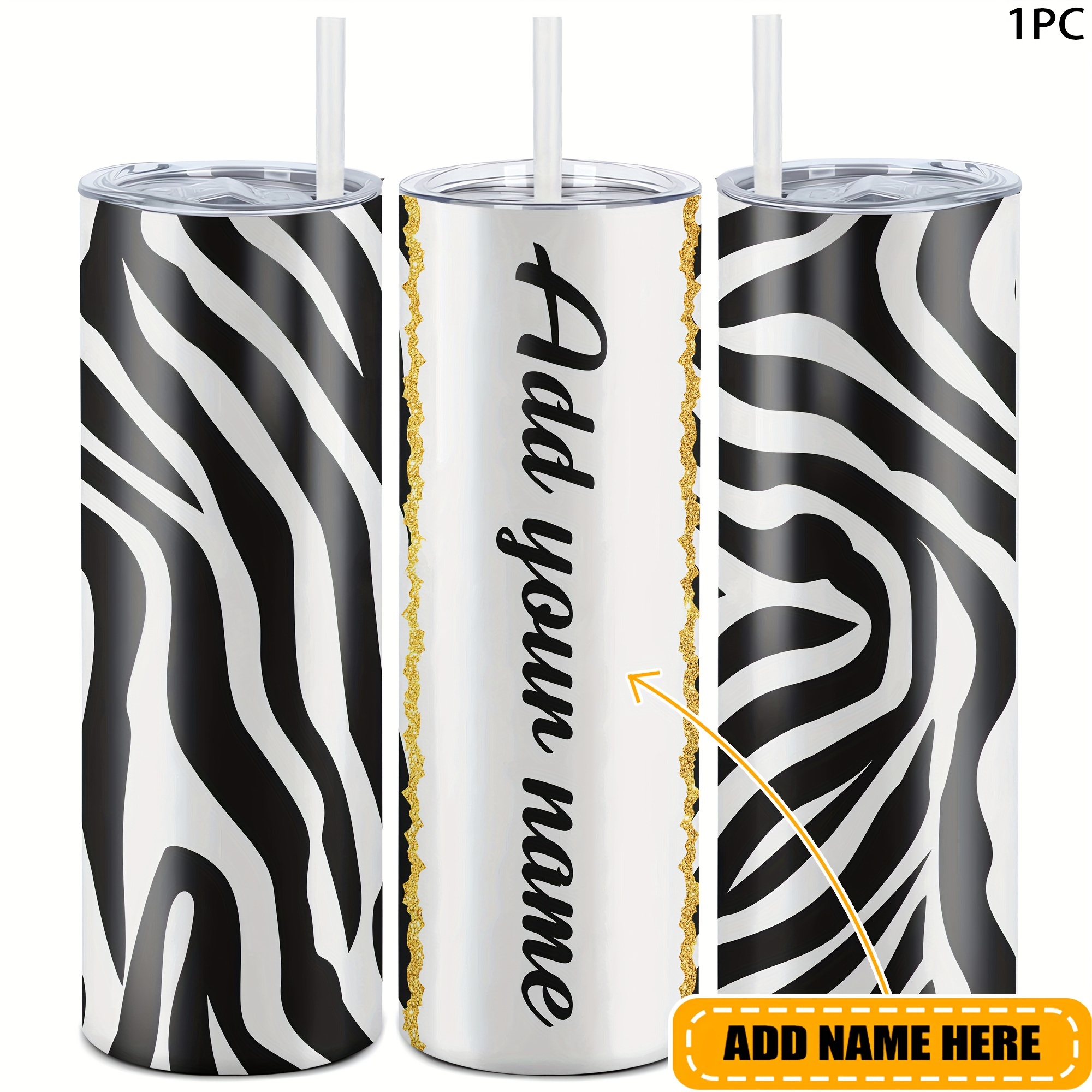 

Personalized Custom Name 20oz Tumbler - Zebra Print, Silver Funny Print, Travel Tumbler, 18/8 Food Grade Stainless Steel, Hand Wash Only