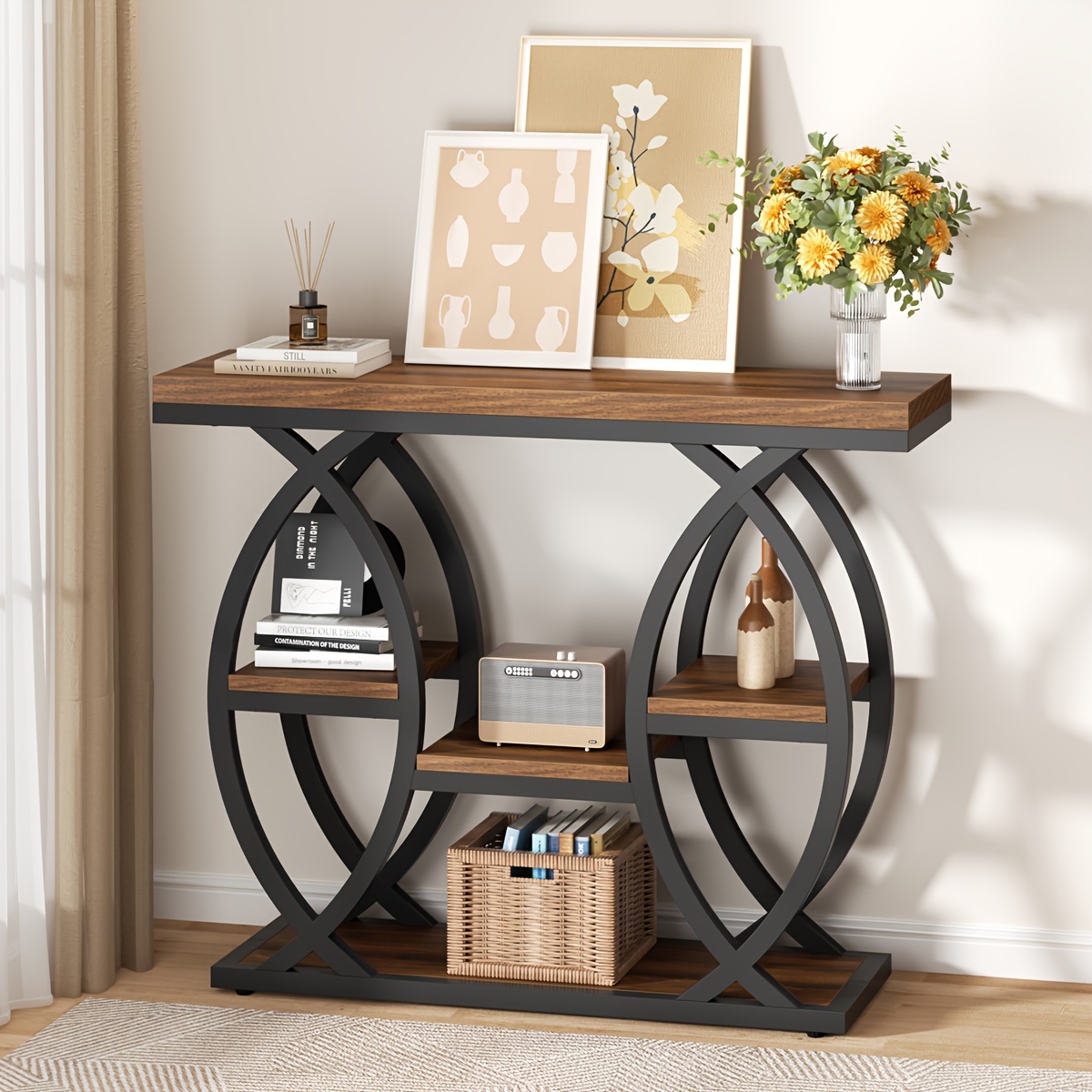 4-Tier Sofa Side Table with Storage