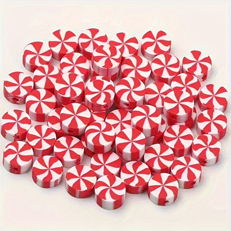 

100pcs Christmas Striped - Red & For Making, Necklaces, Bracelets, And Crafts - Decorative