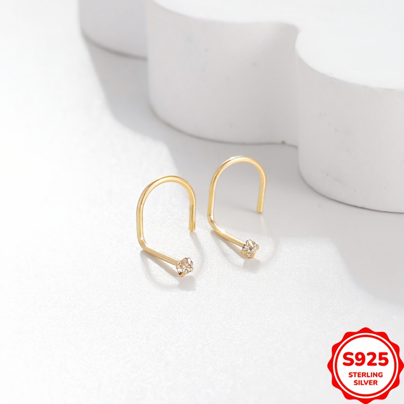 Image of 2pcs S925 Sterling Silver Nose Stud Ring Piercing Hook Nose Screw Tiny 1.5mm Zirconia Suitable For Daily Wear, Halloween, Christmas Gift