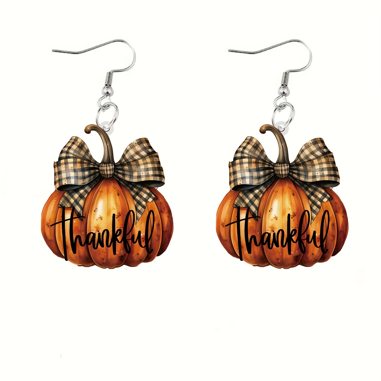 

Elegant Pumpkin Drop Earrings With Thankful Inscription, Acrylic Dangle Earrings For Women, Stylish Party & Vacation Accessory, Ideal For Halloween & Thanksgiving, Season Versatile Jewelry