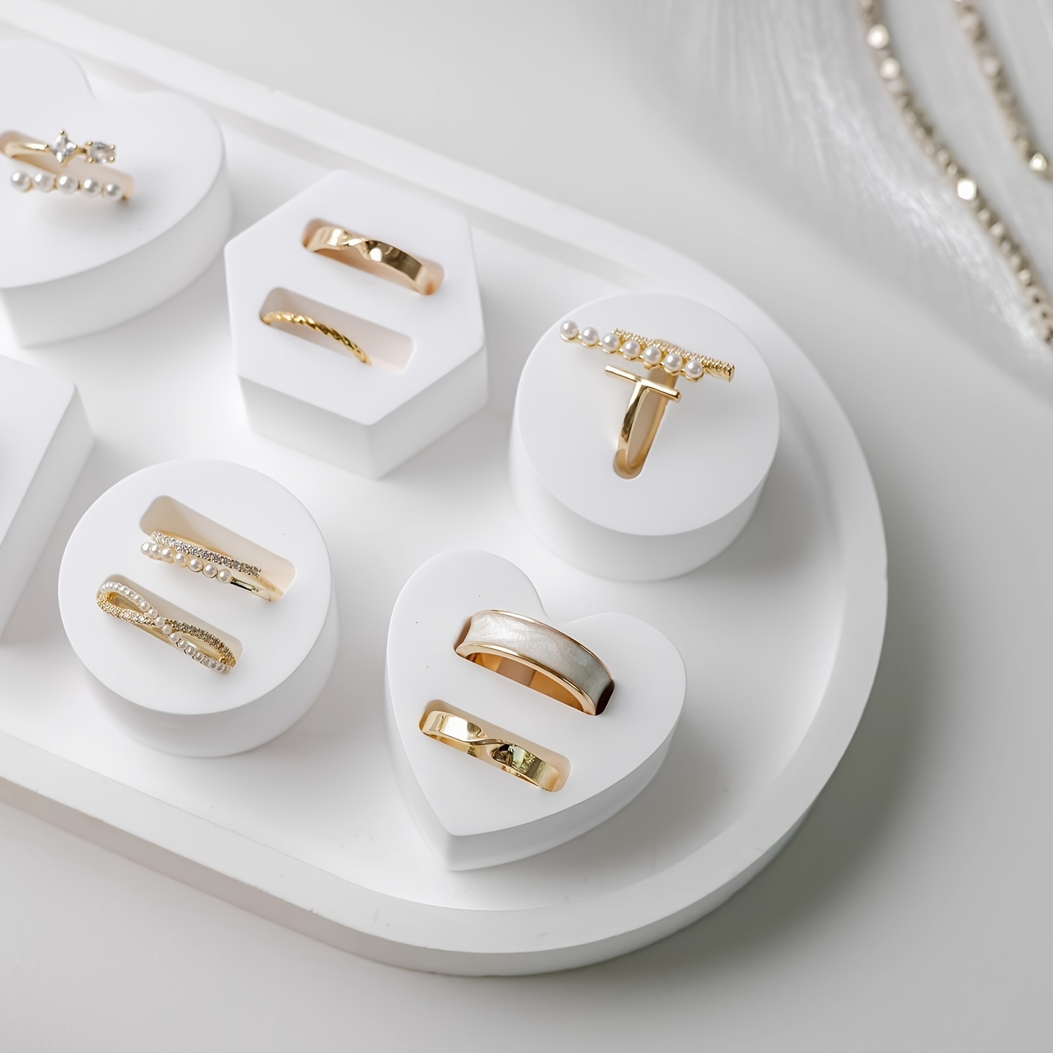 Présentoir à Bagues Vintage Baroque Blanc Crème - Support Bijoux Pour Bagues Et Boucles D'Oreilles