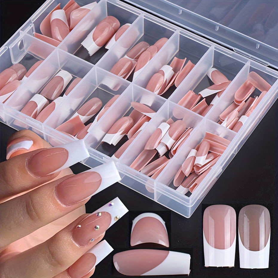 

120 Pieces Boxed French Manicure Nail Tips - Brown And Pink Hues, Square Shape, Medium Length, Glossy Finish