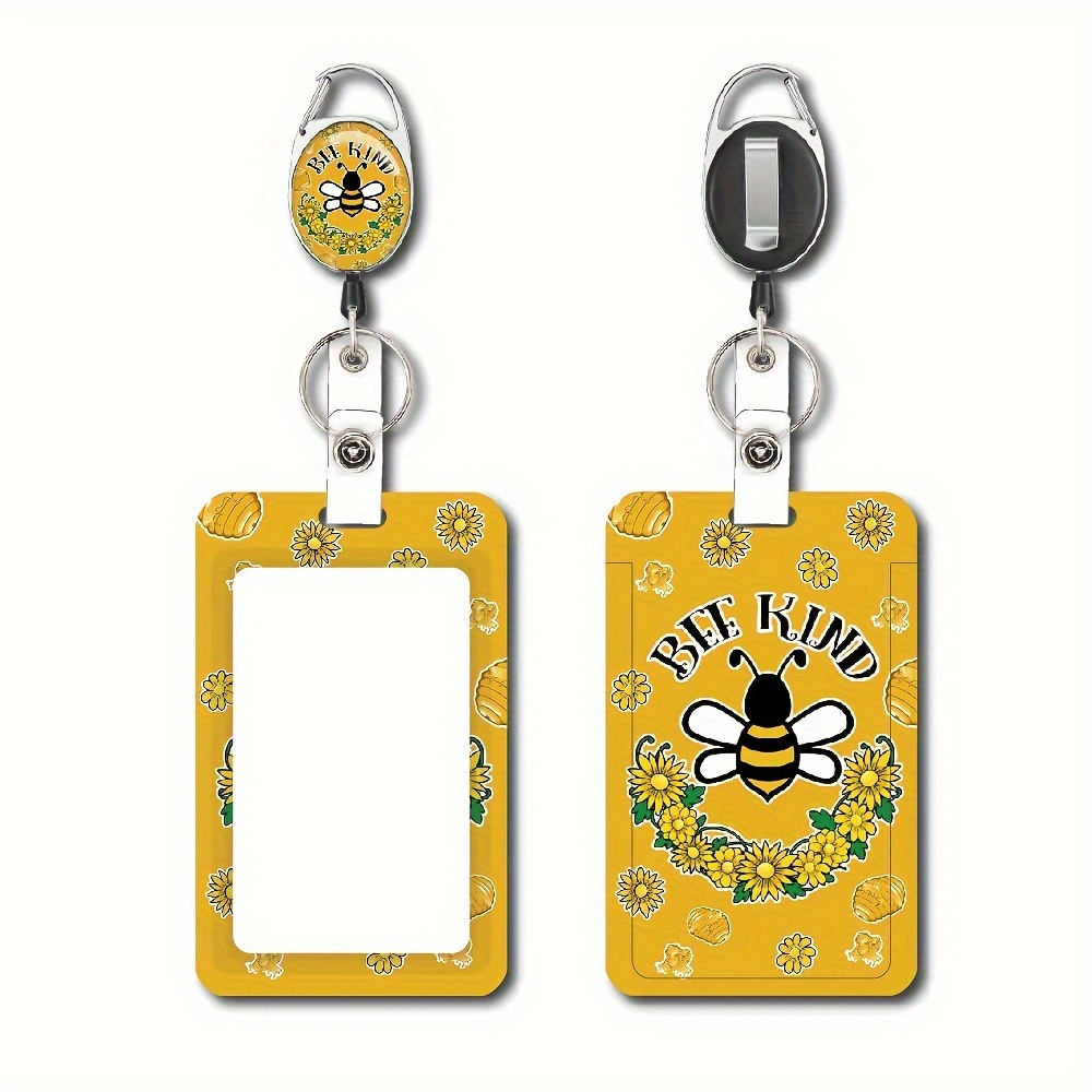 

1pc Bee Kind Themed Retractable Badge Reel With Carabiner Clip And Key Ring - Abs Heavy-duty Id Holder With And Floral Design For Nurses, Teachers, And Office Staff, Adds Comfort And Security