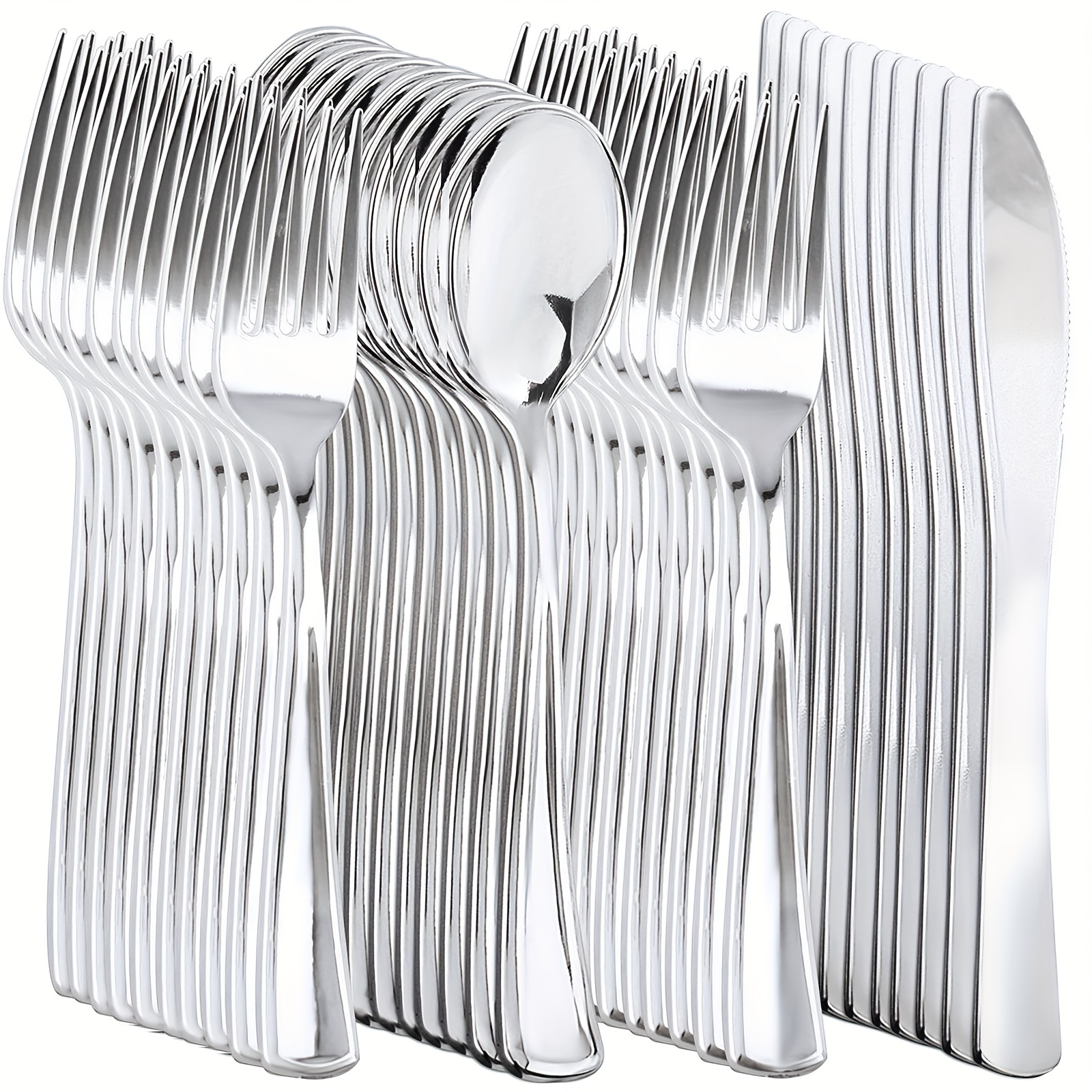 

400pcs Silver Plastic Cutlery - Silver Plastic Silverware Include 200 Forks, 100 Spoons, 100 Knives, Silver Disposable Silverware Perfect For Wedding, Party&christmas