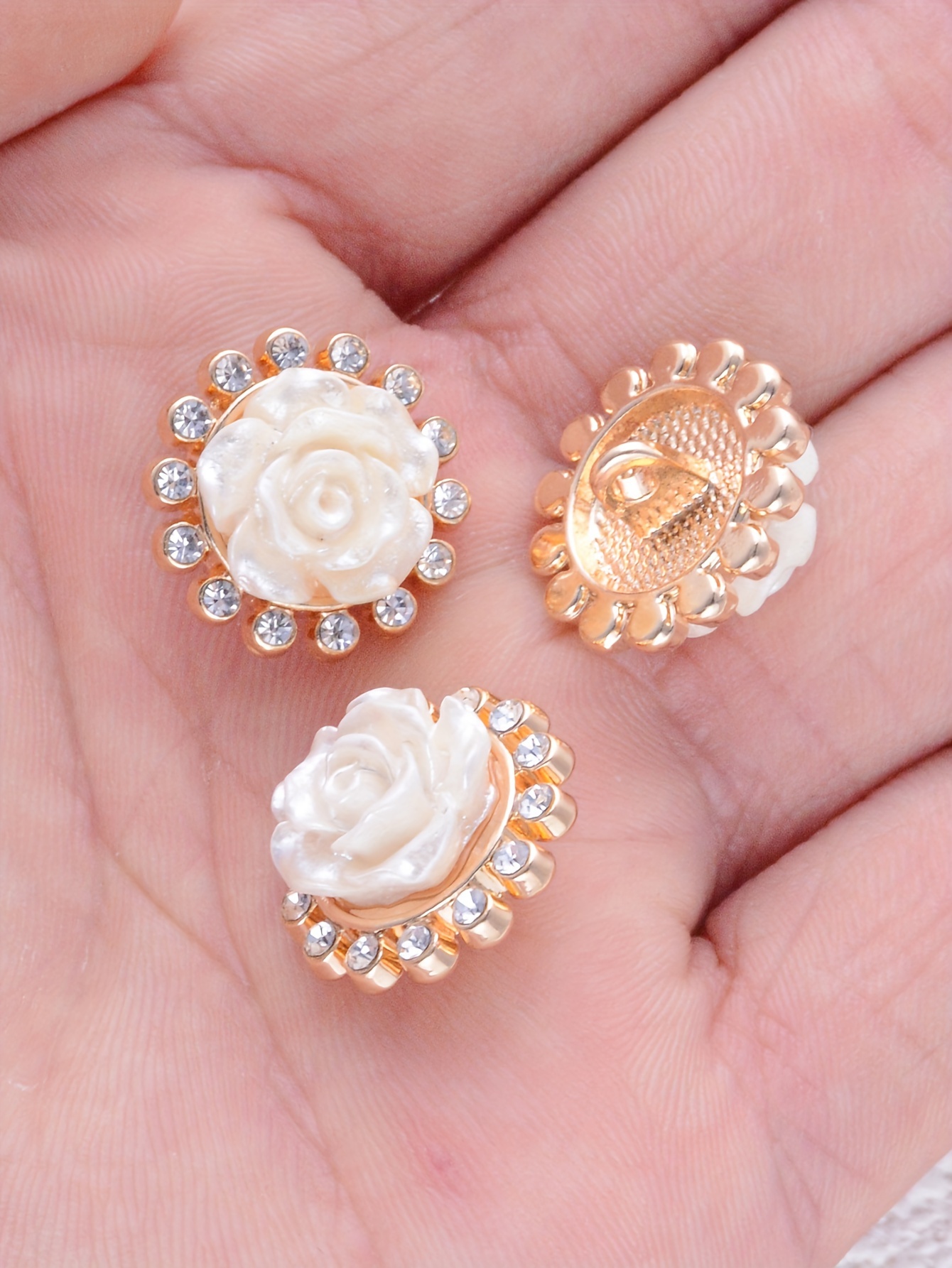 5 pack elegant round   embellished flower buttons alloy fashionable hand   decorative pins for shirts sweaters coats jackets diy fashion accessories for ladies details 3