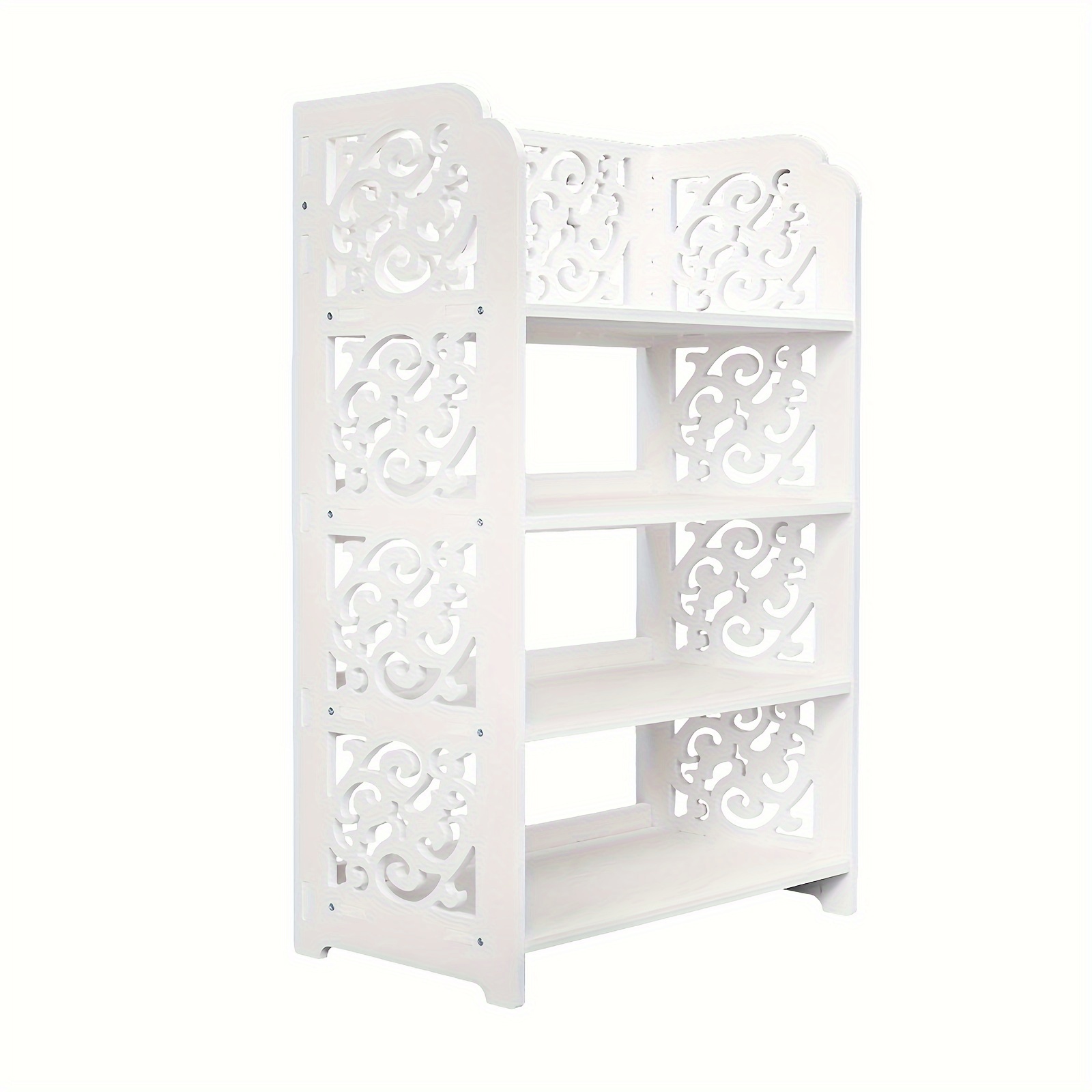 

Wood-plastic Board 4 Tiers Carved Shoe Rack White A