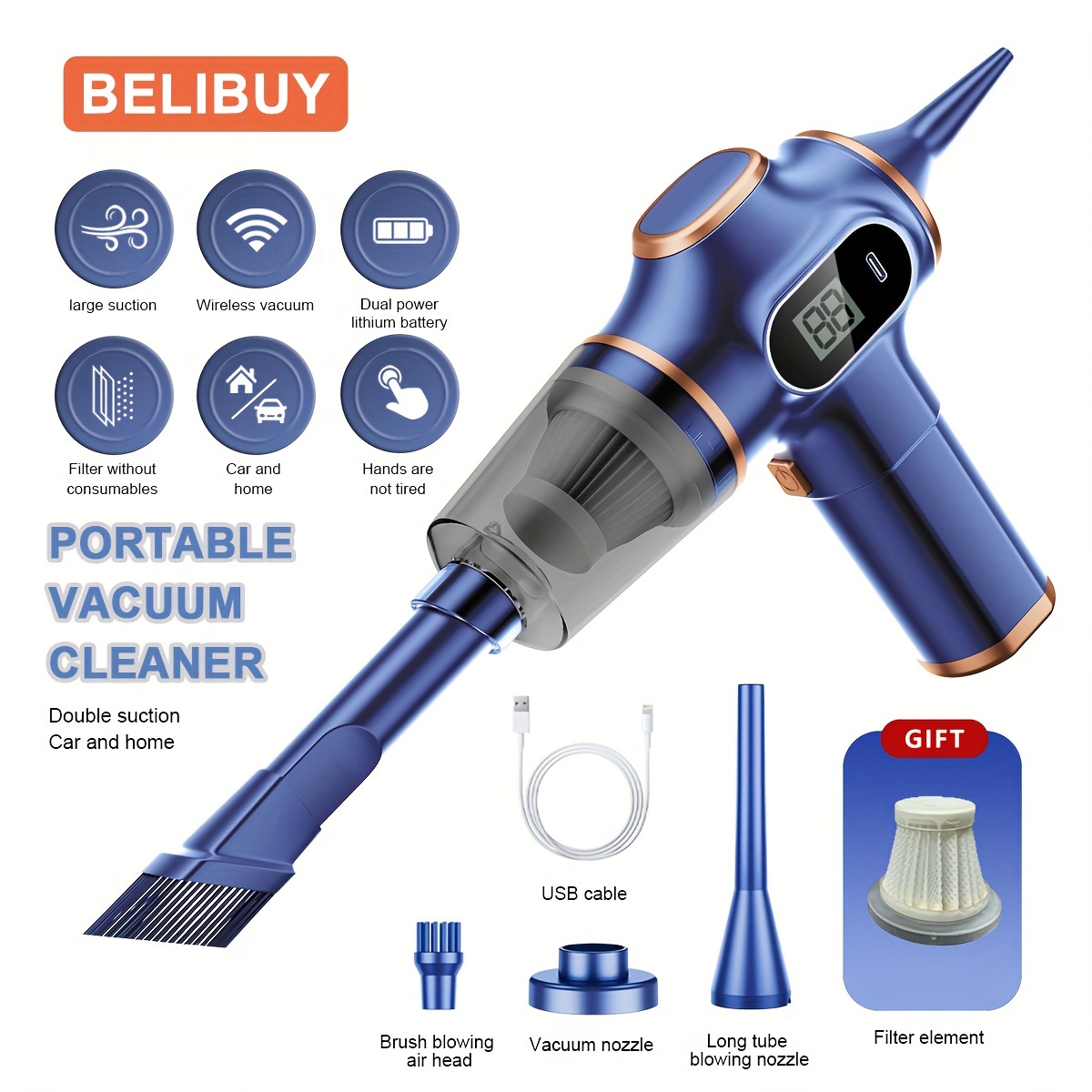 

Belibuy Xcq-508 Mini Handheld Vacuum - 8000pa Suction With 2000mah Battery - Lightweight & Multifunctional For Dust And Trash - Usb Rechargeable, Cars, Homes, And Holiday Gifting