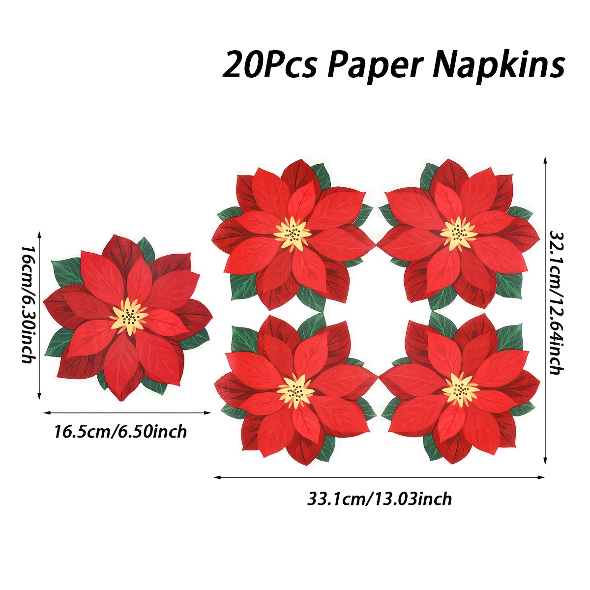TEMU 20pcs, Christmas Paper Napkins, Party Napkins, Christmas Season Red Flower Pattern Paper Napkins, Christmas Party Table Decor, Merry Christmas