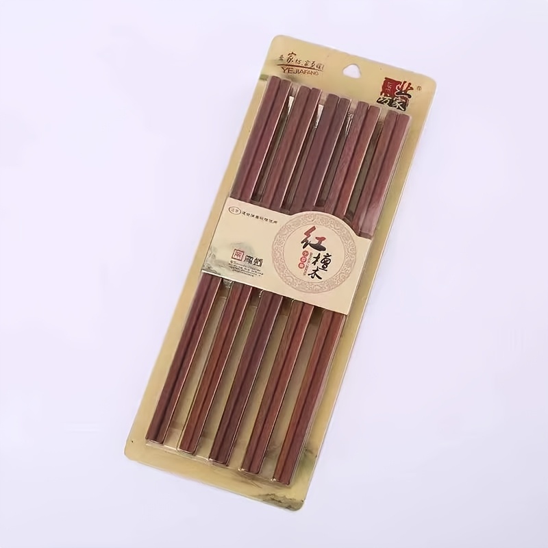 TEMU 10 Pairs Of Chopsticks Household, Korean , Sushi Chopsticks, Red Sandalwood, High-end Solid Wood, Non-slip, , Commercial Chinese Restaurant