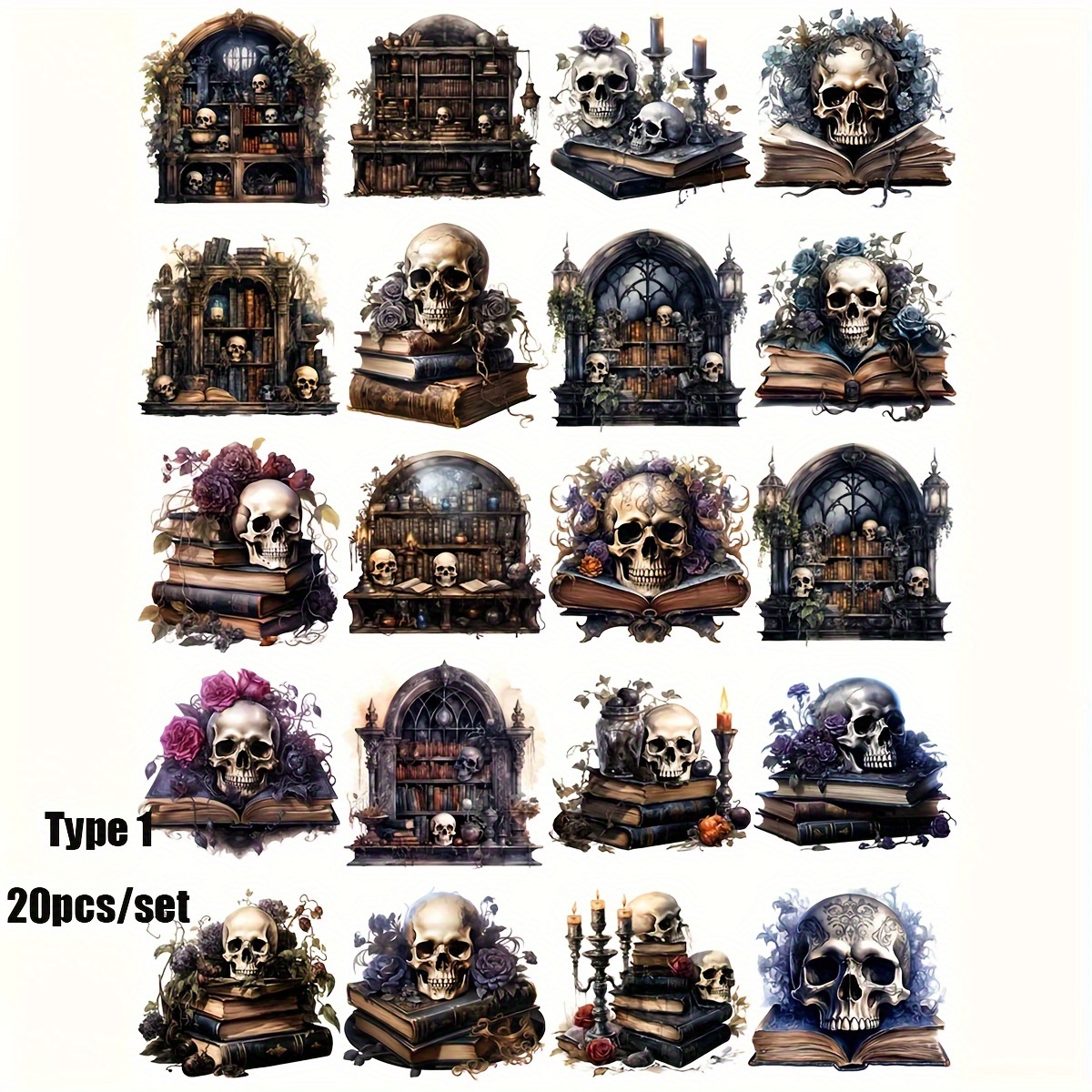 Image of A Set Of Vintage -themed Book Stickers For Creative Halloween Decorations, Perfect For Scrapbooks, Journals, Photo Albums, And School Projects