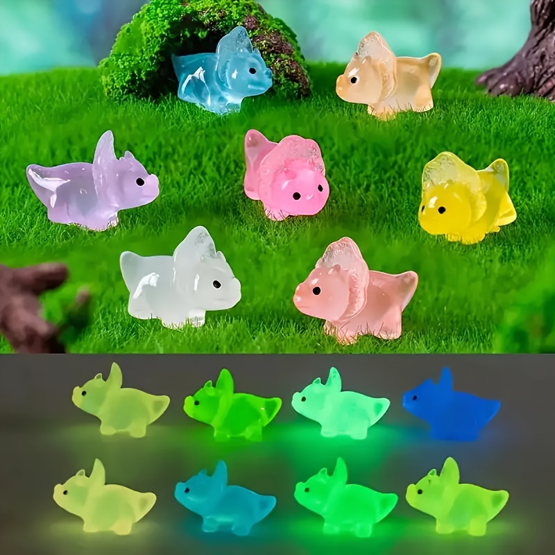 

100pcs Glow-in-the-dark Mini Dinosaur Statues, Classic Animal Theme Resin Figurines For Garden, Aquarium, Pool, Bathroom Decor, Valentine's Day - Assorted Colors