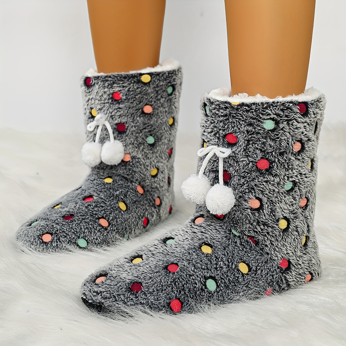 TEMU Women's Comfortable -lined House Slippers, Black Soft Sole With Colorful Polka Dot Pattern, Warm Lining, Quiet Sole, Shoes, Women Shoes