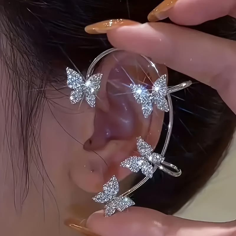 

2pcs/set Butterfly Earrings Ear Cuffs Climber Wrap Around Earrings For Women Women Fairy Right Left No Piercing Ear Clip Silver Ear Jewelry Gift