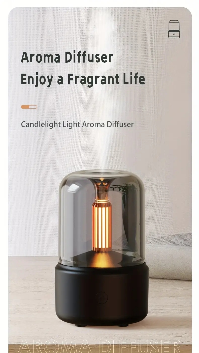 essential oil diffuser with simulated candlelight water shortage power outage protection ultrasonic atomization suitable for 10 20m usb powered key control no battery included details 0