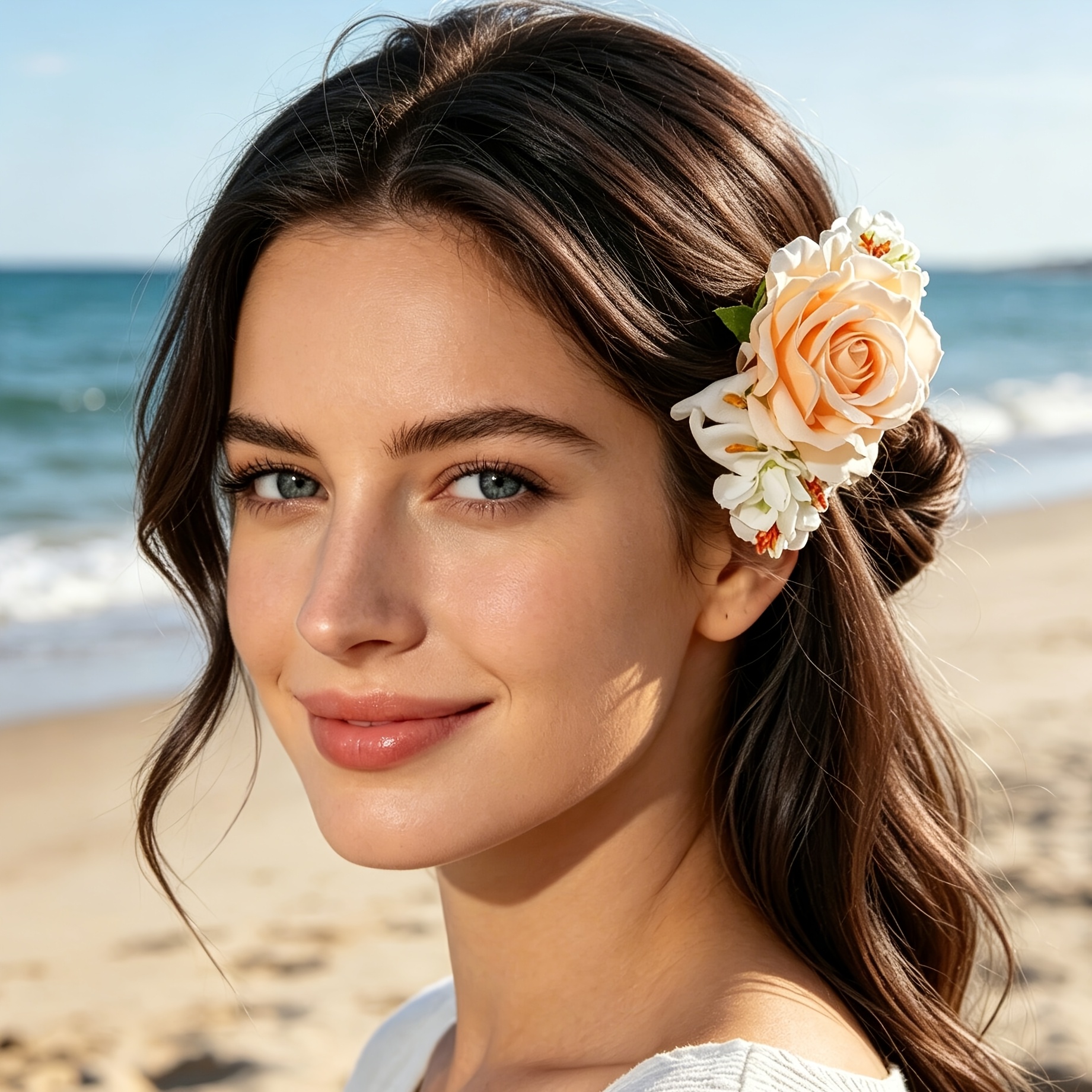 TEMU 1 Elegant And Fashionable Simulated Rose Pendant Headband With Multiple Three-dimensional Floral Hair Comb Suitable For Women's Vacation Parties