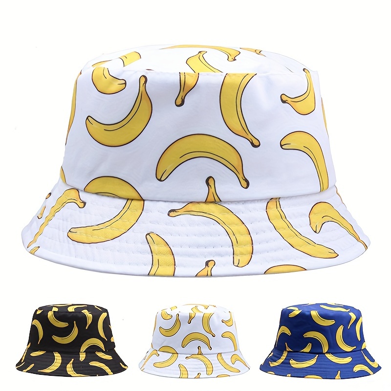 

Banana Printed Bucket Hat Reversible Fisherman Hat Cotton Summer Hat Women For Travel Beach