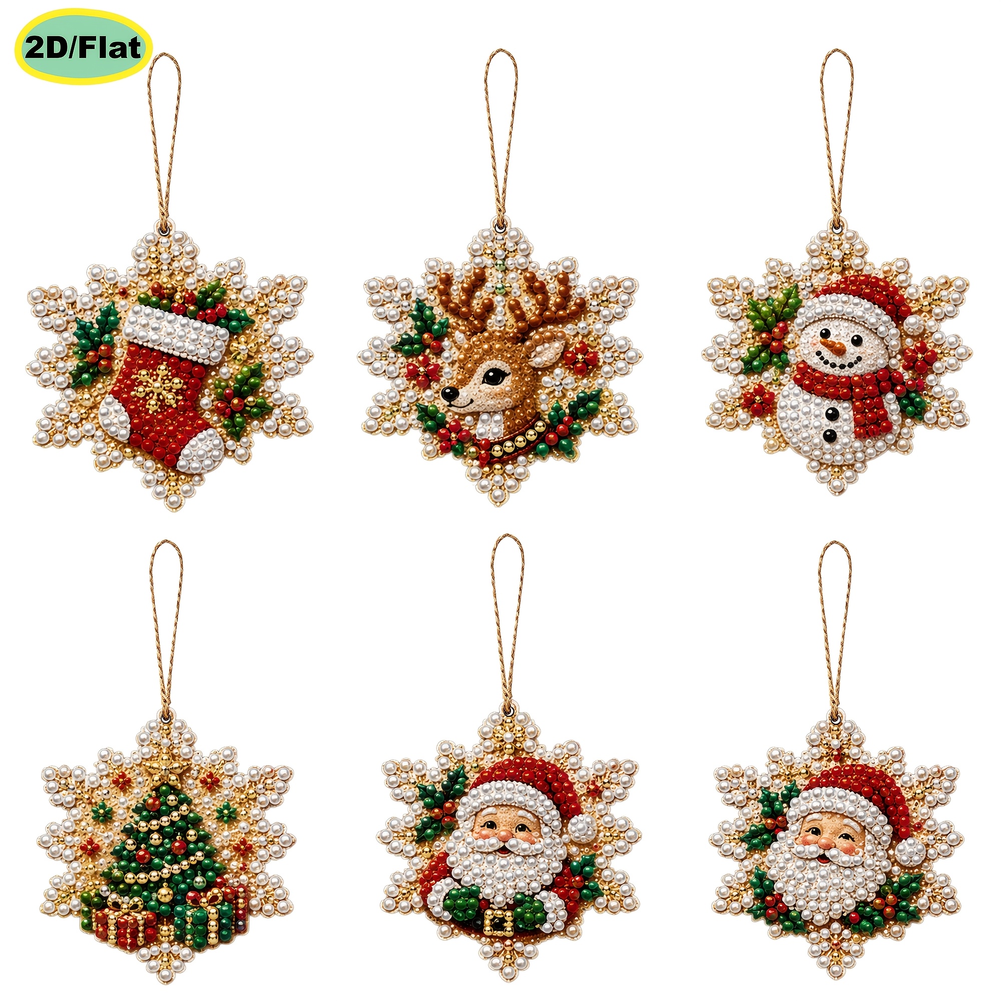 TEMU 6pcs Diamond Painting Kit, 2d Flat Pearl , Christmas Wooden Tag Pendant, Drill Material Bag, 3.07 X 3.07 Inches, Christmas Tree Ornament, Window